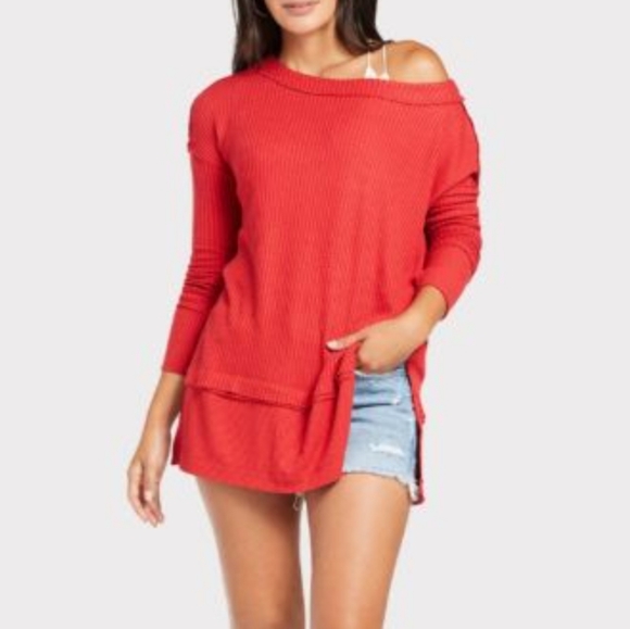 Free People We The Free North Shore Thermal Boat Neck Tee Phoenix Red Siz XS NWT - Picture 10 of 13